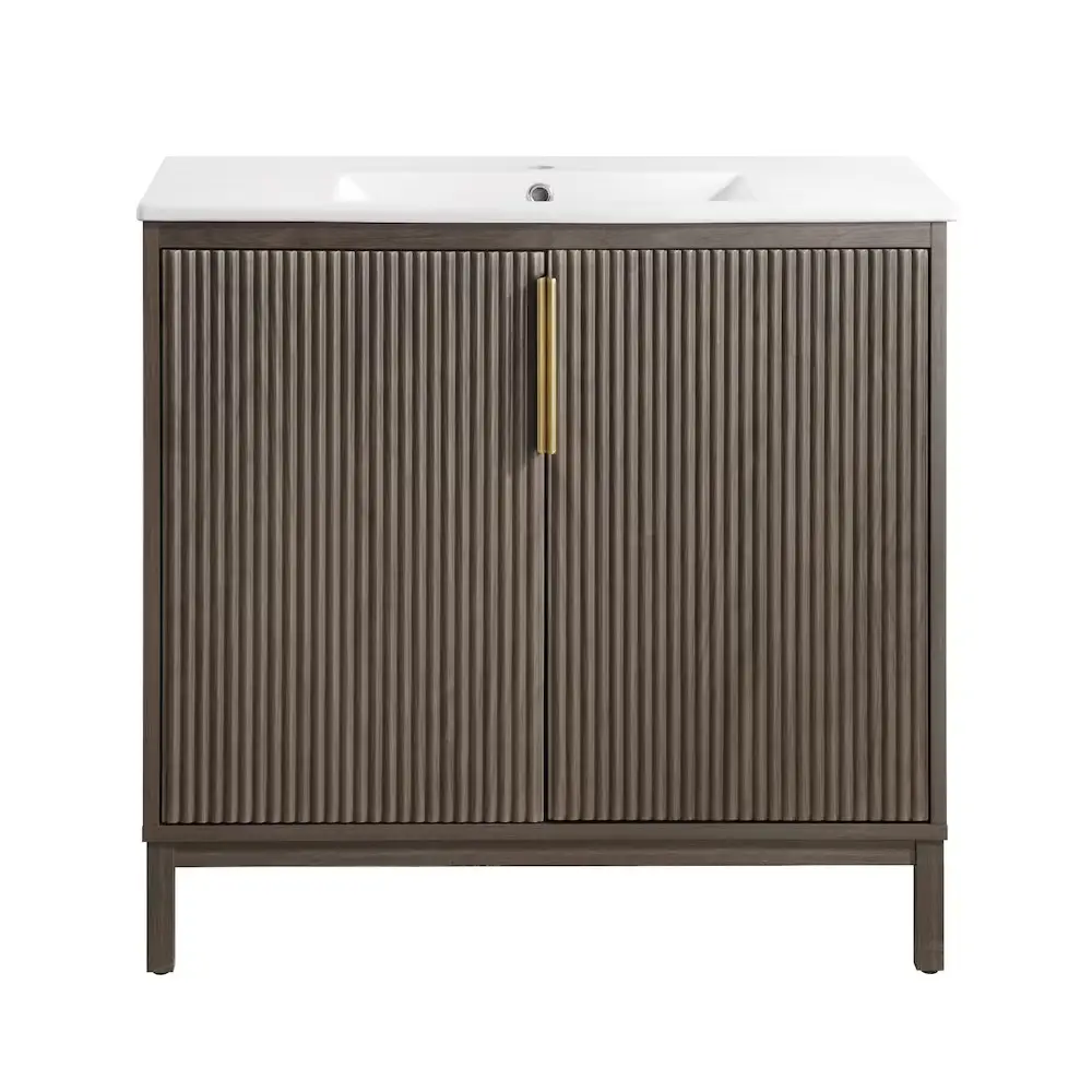 Mueble de baño de madera maciza con fregadero individual, 2 puertas de cierre suave, lavabo, baño, gabinete pequeño, tocador de baño de estilo americano