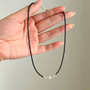 Dylam Specially Design S925 Silver Rhodium Plated <b>Small</b> Bead Beaded Black Onyx Crystal Pearl Pendant <b>Necklace</b> for Women Girls - Product Image 3