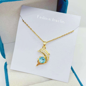 Collier élégant en zircon motif dauphin, chaîne bleue, petit collier mignon, style Ins, collier vintage en acier titane pour femme - Product Image 3