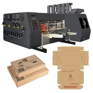 Maquinaria de fabricación de cajas de cartón corrugado automática, cajas de cartón de comercio, línea de producción troquelada, máquina de fabricación con impresión