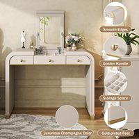 Bureau de toilette classique en bois avec miroir rabattable, coiffeuse 3-en-1, coiffeuse avec 2 tiroirs et espace de rangement