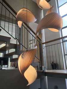 Lampada a Sospensione Moderna in <span class=keywords><strong>Legno</strong></span>, <span class=keywords><strong>Lampadario</strong></span> per Scale a Chiocciola in Stile Giapponese con Logo/Pattern Stampato in 3D - Product Image 5