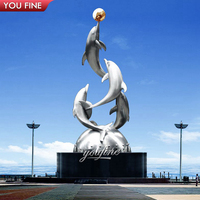 YOUFINE En Acier Inoxydable Sautant Dauphin Groupe Sculpture Dynamique Paysage Côtier Art Installation Personnalisable Statue En Métal