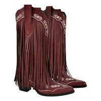 Bottes de cowboy western à franges pour femme 2025, bordeaux, brodées, mi-mollet, chaussures de mode pour soirée