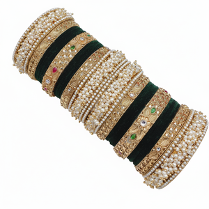 Designer Kundan & Pearl Velvet <b>Bangle</b> <b>Set</b> Elegant Wedding Jewelry Premium Bridal Bracelets Collection - Product Image 2