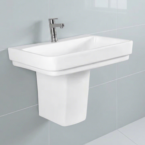 Vistaar Dorado Lavabo sur pied carré en céramique blanc, demi-ensemble pour usage en centre commercial - Product Image 3