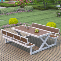Ensemble de table de bar murale moderne pour patio extérieur 1215 en bois composite, long et étroit, anti-corrosion, en fer forgé