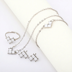 Geometric Jewelry <b>Set</b> 925 <b>Silver</b> Rhodium Plated Black Princess Cut Stones Minimalist Women's Everyday Wear <b>Necklace</b> Earrings - Product Image 1