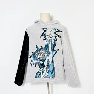 2023 arazzo personalizzato cotone Streetwear felpa con cappuccio Patchwork <span class=keywords><strong>Anime</strong></span> Plus Szie maglietta da uomo con Logo Hip Hop Tee maglione tiro vuoto - Product Image 1