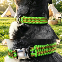 Collier tressé pour chien en paracorde vert néon, noir et or, avec anneau en D noir pour chiens de petite, moyenne et grande taille