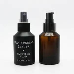 Luxury 30ml 60ml empty amber black frosted cosmetics face lotion cream glass bottle package with spray pump Round-59S