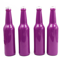 Bouteille de bière en verre vide de 330 ml, couleurs personnalisées rose, avec bouchon couronne, bouteille à jus