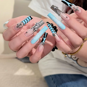 Faux ongles artisanaux <span class=keywords><strong>French</strong></span> Tip 3D avec breloques <span class=keywords><strong>pour</strong></span> <span class=keywords><strong>manucure</strong></span> de fête à coller (Press-Ons) - Product Image 3