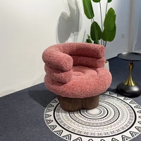Fauteuil pivotant Donut en tissu polaire Teddy avec base en bois pour salon, chambre à coucher, coin lecture