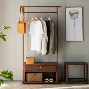 Porte-manteau pliable de style chinois moderne en bois de noyer, autoportant pour salon, chambre et usage domestique - Product Image 1