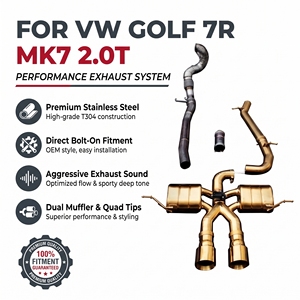 Échappement Catback Vortex Titanium Gold à valves pour VW Golf 7R MK7 2.0T avec double silencieux et embouts centraux dorés, systèmes de tuyauterie - Product Image 1