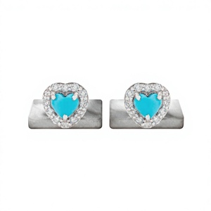 Pendientes de turquesa con forma de corazón, joyería fina minimalista con halo para mujer, regalo para fiesta de boda - Product Image 3