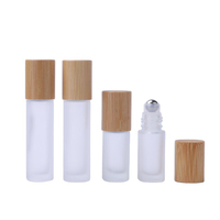 Flacon roll-on d'huile essentielle 15 ml rechargeable en verre ambré avec bouchon en bambou, cylindre cosmétique liquide, parfum, sérigraphie