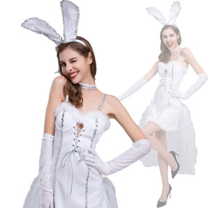 Disfraz de Conejita Blanca para Mujer, Vestido Sexy con Falda y Orejas, Guantes, Disfraz Elegante para Fiesta de Halloween, Traje para Actuación - Product Image 5