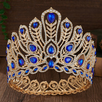 Reine Royale Vintage Baroque Pageant Couronne Pleine Ronde Rouge Vert Cristal Strass Alliage Reine Couronne pour Mariage