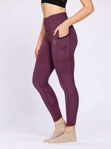 Leggings d'entraînement bordeaux pour femme, longueur cheville, avec poche pour téléphone, en Lycra uni, pour le sport, la gym, l'entraînement et le yoga - Product Image 3