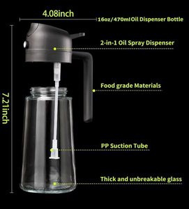 Dispensador y Rociador de Aceite 2 en 1, Botella Dispensadora de 470 ml con Rociador y Vertedor, Rociador de Aceite de Oliva de Vidrio para Cocinar - Product Image 2