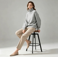 Pull à col roulé gris pour femme - Pull en tricot épais et doux, coupe ample, manches longues, haut chaud pour l'hiver, idéal pour les occasions décontractées et le bureau