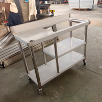 Plan de travail en acier inoxydable à trois niveaux, table d'opération pour cuisine commerciale, table de travail pour cuisine professionnelle, assemblée et emballée avec roulettes