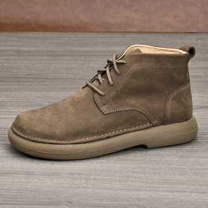 Men Ankle <b>Bootie</b> Genuine Leather Round Toe Warm Plush Lining Rubber Outsole Winter Comfortable Snow Boots - Product Image 3