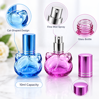 Botol Parfum Kaca Bentuk Kucing 10ml Custom, Botol Wewangian Mini Berwarna Kosong dengan Tutup untuk Kemasan Kosmetik