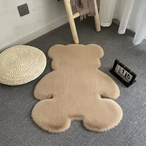 熊地毯超软地毯现代客厅卧室防滑垫蓬松地板地毯装饰地毯白色棕色儿童门垫