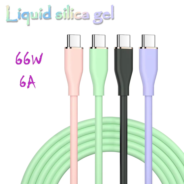 PD 66W Silicone 6A USB C to Type C Fast Charging Cable for Huawei Xiaomi Redmi Samsung iPhone 15 16 17 Pro Max iPad