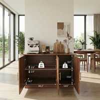 Buffet moderne en noyer AJUNION, armoire de bar à café, console d'entrée avec portes cintrées et poignées en laiton
