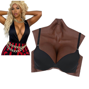 Prothèse mammaire en silicone à col montant, marron foncé, pour travesti, transgenre, drag queen, transsexuel - Product Image 1