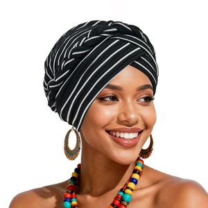 Turban élastique noir à rayures, foulard tressé, hijab, turban islamique uni, sous-hijab intérieur - Product Image 5