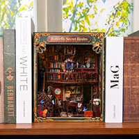 Kit de maison de poupée miniature DIY en bois 3D, insert de coin de lecture, motif papillon vintage, avec lumière LED, décoration esthétique de bureau