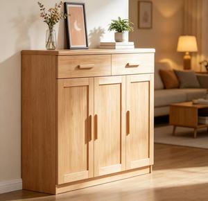 Armoire de rangement en bois moderne avec 2 tiroirs et 3 portes pour l'entrée, étagère à chaussures, meubles de salon, design scandinave - Product Image 1