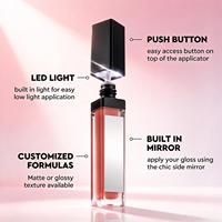 Gloss à lèvres LED personnalisé avec logo, tubes miroir, végétalien, sans cruauté, non collant, fini mat ou scintillant, marque privée