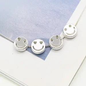 S925 Sterling silver round perforated smiley face pendant DIY bead string jewelry material smile face spacer beads pendant