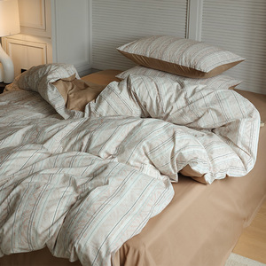 Butterfly Korean Style Pure Cotton Bedding Set Stripes Solid Color Reactive Dyeing Breathable Dormitory Use - Product Image 3