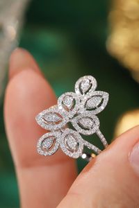 Xinfly Real Diamond Gemstone 18K White <b>Gold</b> Leaf Shaped 0.7ct Natural Diamond <b>Ring</b> - Product Image 4