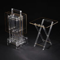 Table pliante en acrylique transparent de qualité supérieure avec bordure dorée, style arabe, petite table à manger, vente en gros d'usine pour la décoration intérieure du Moyen-Orient