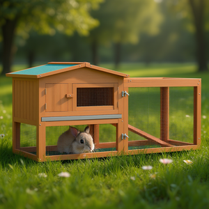 Cage à lapins en bois à 2 étages avec plateau coulissant et enclos amovible, cage pour petits animaux d'intérieur et d'extérieur, maison pour animaux de compagnie rectangulaire solide pour lapins - Product Image 2