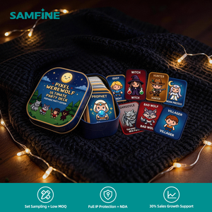 Boîte en métal imprimée en couleur, certifiée FSC UKCA, avec logo personnalisé, en carton, pour réunions d'entreprise, cartes de <span class=keywords><strong>jeu</strong></span> pour soirées sur le thème des loups-garous - Product Image 1