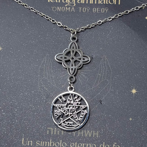 Collana a catena in acciaio inossidabile tetraramatone argento nodo da strega portafortuna amuleto protettivo minimalista ciondoli alla moda - Product Image 2