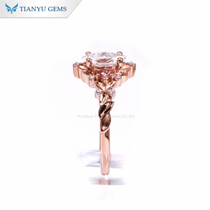 Anillo de Compromiso Tianyu Gems de Oro Rosa de <span class=keywords><strong>14k</strong></span> con Corte Marquise DEF VVS1 de 3.58g, 4*8mm, 0.5ct y Halo de Piedras Rosas - Product Image 5