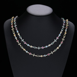 Collana Geometrica con Zirconi Colorati, Gioiello Raffinato e Alla Moda, Design a Stella, Rotondo, Quadrato, Triangolare, Arcobaleno in CZ - Product Image 1