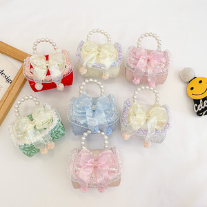 Sac à <span class=keywords><strong>main</strong></span> pour enfants en perles, nouveau modèle 2024, sac bandoulière à nœud pour filles, accessoire de mode princesse en coton et lin, porte-monnaie automne - Product Image 1