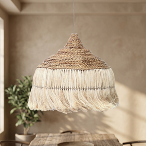 Lampe suspendue en jute tissée à la main, abat-jour à franges, lampe suspendue naturelle tissée pour salon, salle à manger - Product Image 3
