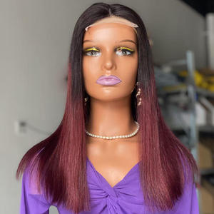 Perruques frontales droites 4x4 en <span class=keywords><strong>cheveux</strong></span> humains, <span class=keywords><strong>dégradé</strong></span> rose, longues et lisses, vente en gros - Product Image 2